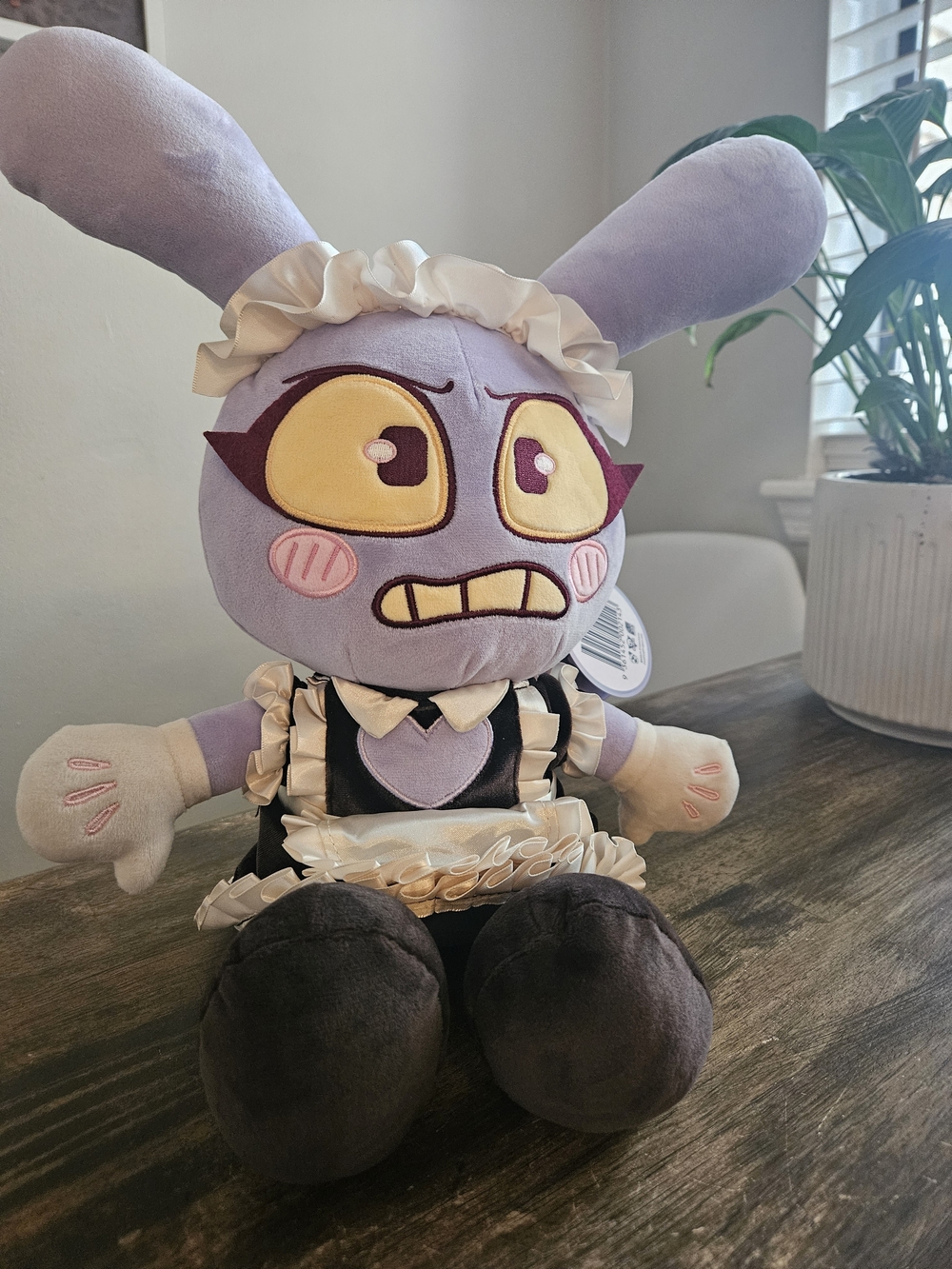 Maid Jax Purple Bunny Plush in Black Maid Outfit with Yellow Eyes and Cream Trim